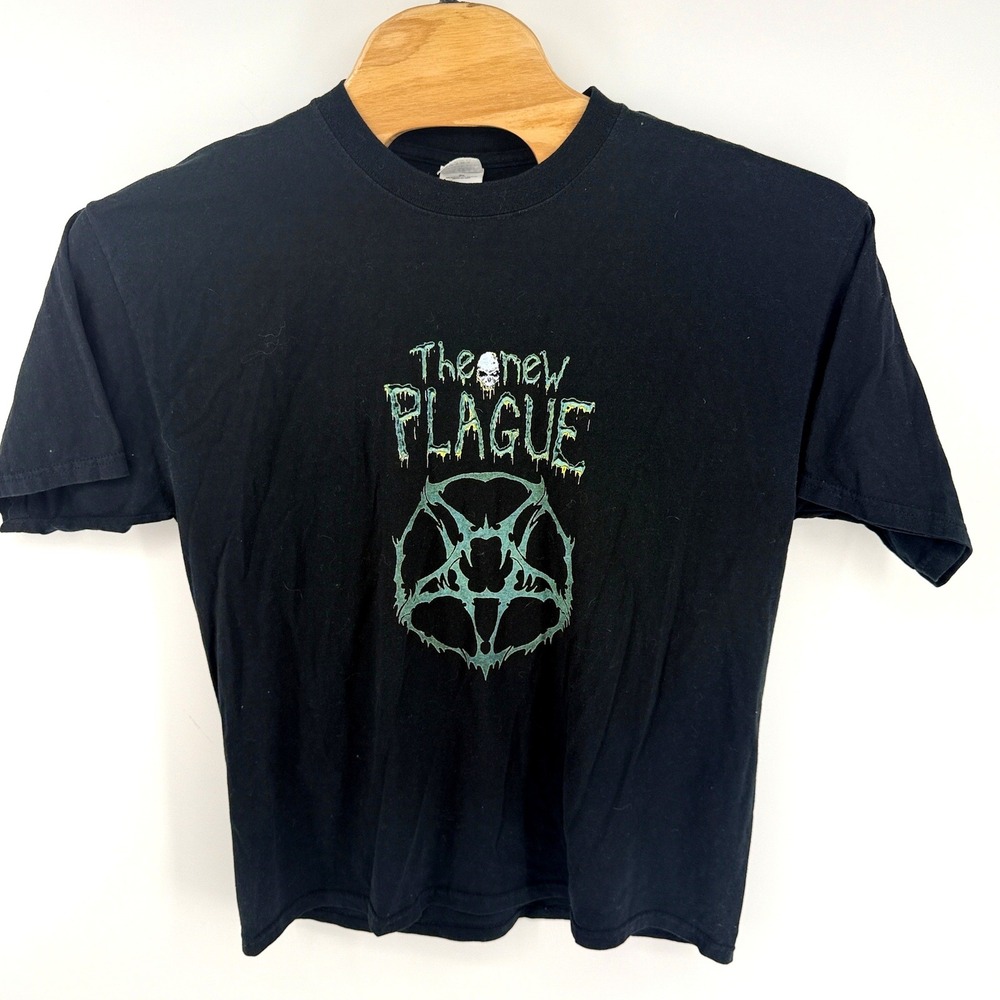 Gildan The New Plague Pentagram Skull Graphic T-Shirt Mens XL Black Short Sleeve